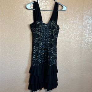 VENUS Black Sequin Tiered Midi Dress
